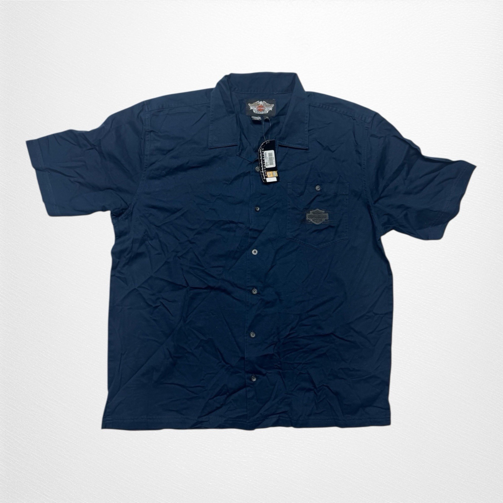 Harley Davidson Short Sleeve Button Shirt Navy Blue XL Embroidered Log
