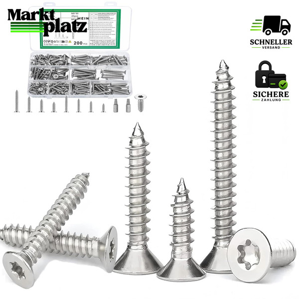 Blechschrauben Set 200 STK M4 M5 304 Edelstahl Selbstschneidend Torx Senkkopf-image