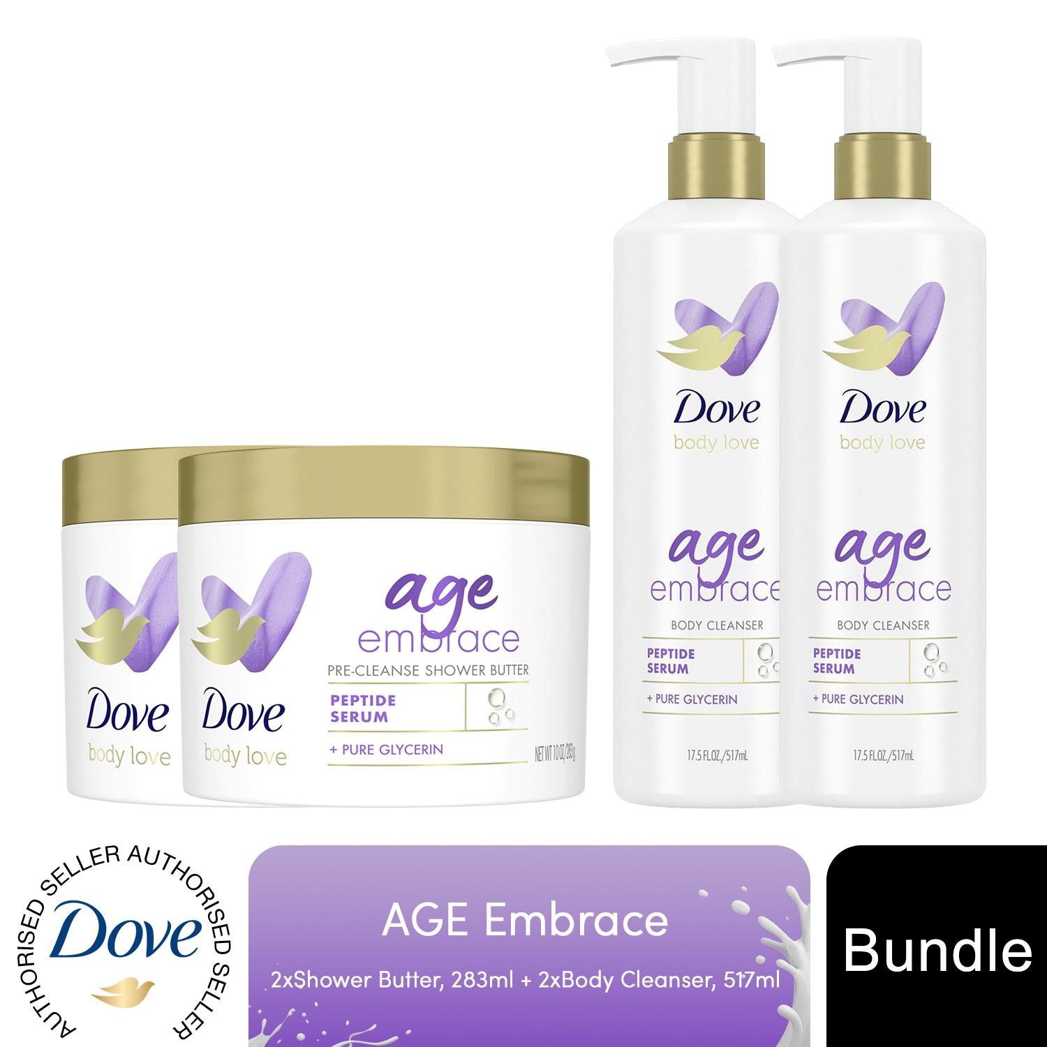 Dove Body Love Age Embrace Duo with Peptide Cleanser & Shower Butter, 2 Pack
