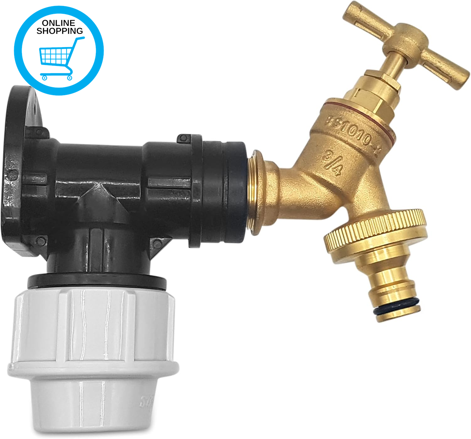 25Mm MDPE Wall Flange Kit – Wall Plate Elbow ¾ Brass Garden Tap with Click-Lock