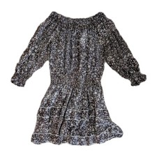 Poupette St Barth Women's Floral Off Shoulder Dress XS Silk Brown Blue Cottage