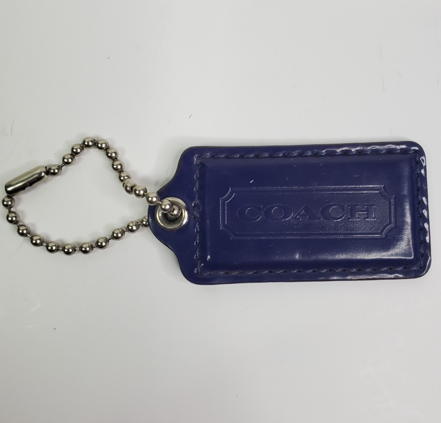 COACH Royal Blue Leather Bag Charm Keychain 2.5 Inch Hang Tag Accessory