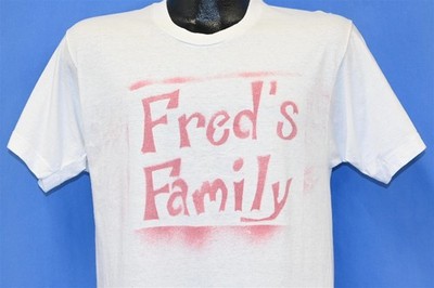 vintage 70s FREDS FAMILY LOIS' LADIES DOUBLE SIDED WHITE COTTON t-shirt MEDIUM M