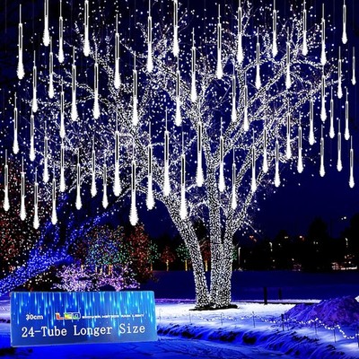 24 Tubes Christmas Lights Outdoor Meteor Shower Light Snow Falling Icicle Lights