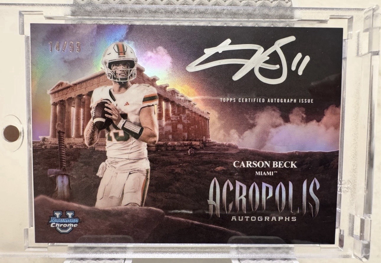 2025 Bowman Chrome U Carson Beck /99 Acropolis Auto #AA-CB Miami Hurricanes QB