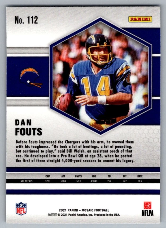 2021 Panini Mosaic Dan Fouts San Diego Chargers #112 - Image 2 of 2