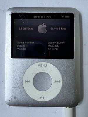 Apple iPod Nano 3rd Gen 4GB A1236 MP3 Player SILVER MA978LL/A