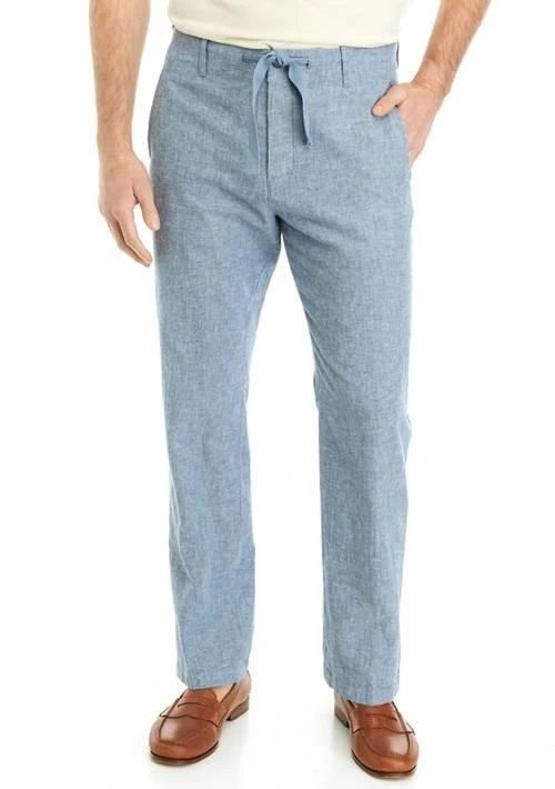 Perry Ellis Gray Linen-Blend Drawstring Waist Men's Pants Size 34