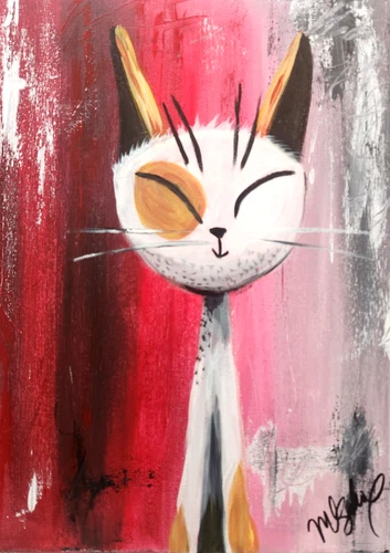Modern Happy Cat Painting 12x16 Original Whimsical Kitten Art by M Isaksen