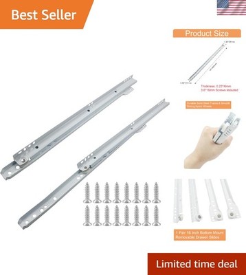 Heavy Duty 16 Inch Drawer Slides - White Coated Steel Tracks with Nylon Wheels