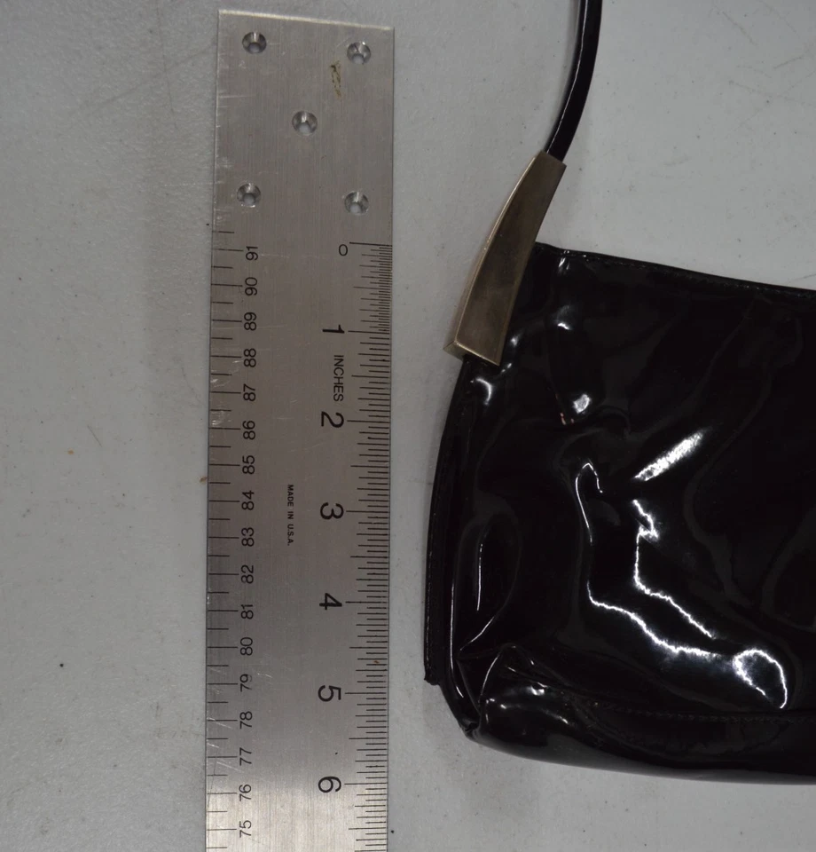 复古黑色漆皮单肩包钱包带银色五金件 — 第 4/4 张图片