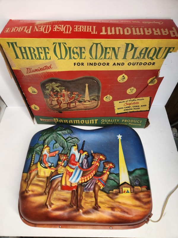 Old Paramount Christmas Electric Plastic Plaque #377 Three Wise Men + Box
