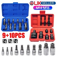 19pc Multi Spline Bit 1/4" 3/8" 1/2" Socket Set 12 pt M4 -M18 & Impact Adapter