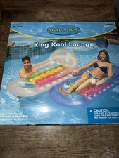 VTG SAND N SUN King Kool Lounge Pool Float Rainbow Cup Holder NEW SEALED Blue
