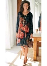 Soft Surroundings Santa Caterina Dress Bell Sleeve Sz M Rayon 