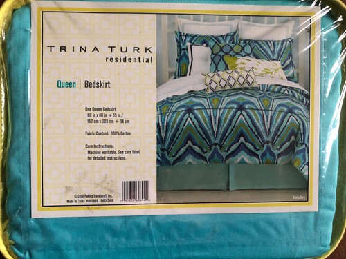 New Trina Turk Residential Queen Sized Bedskirt - Sky Blue - Picture 2 of 5