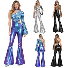 Women Dancewear Stage Bodysuit Festival Jumpsuit Long Costume Flared Suit Club