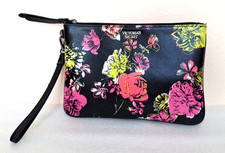 VICTORIA'S SECRET BLACK FLORAL WRISTLET TRAVEL COSMETIC BAG  