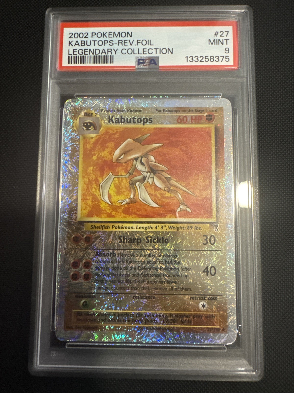 2002 POKEMON LEGENDARY COLLECTION #27 KABUTOPS-REVERSE FOIL PSA 9