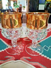 VINTAGE INDIANA GLASS KINGS CROWN GOLD RIMMED FLASHING THUMBPRINT GOBLET