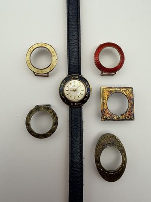 VTG RARE Bucherer 17 Jewels W/ 6 Interchangeable Faces Manual Wind Ladies Watch