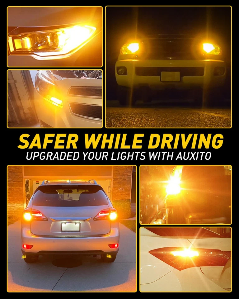 AUXITO 1157 2057 Amber Yellow 8-LED Turn Signal Parking Light Bulbs Error Free - Imagem 3 de 4
