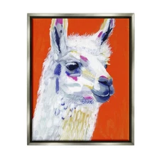 Modern Llama Red Background Framed Floater Canvas Wall Art, Design by Victori...
