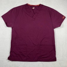 Dickies Unisex Scrub Top Burgundy Women's Small V-Neck Pockets Medical Comfort