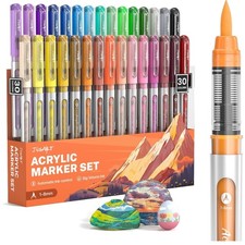 Vibrant  Waterproof Brush Tip Acrylic Paint Markers Set - 30 Colors for Crafts