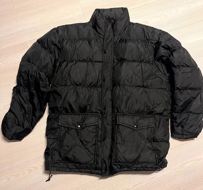 Cobra Puffer Jacket Mens Medium Black Down Lightweight Packable Hood Snap Button
