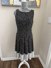 Lauren Ralph Lauren Dress Womens 10 Black White Polka Dot Sleeveless Fit Flare
