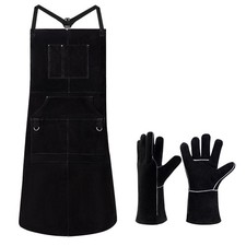 Genuine Cowhide Leather Welding Apron for Workshop Use, Black