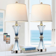 3-Way Dimmable Touch Glass Table Lamps for Bedrooms with 2 USB Ports Set of 2 Co