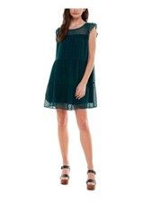 CRYSTAL DOLLS Womens Mini Dress Green Cap Sleeve Pullover Lined Juniors S