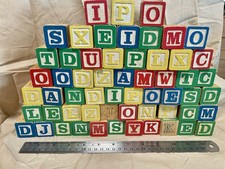 Vintage Wooden ABC Alphabet Blocks Lot of 58   Colorful Letter Blocks Toy