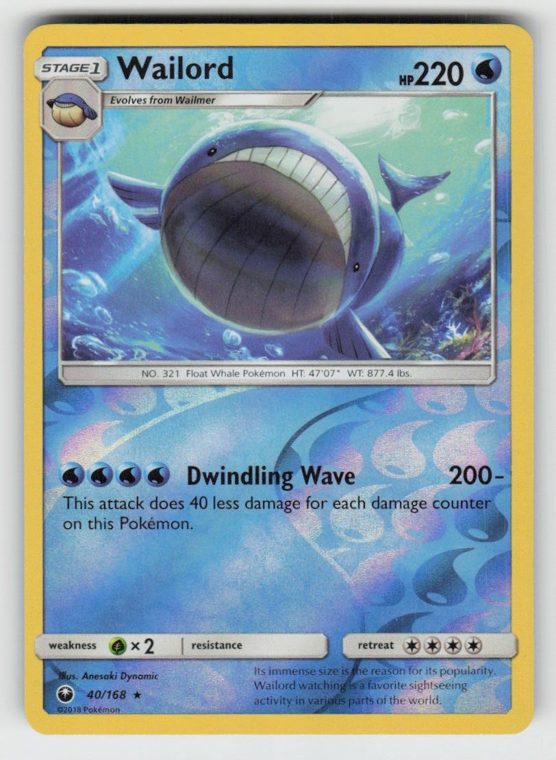 Reverse Holo Wailord 40/168 Rare Celestial Storm Near Mint