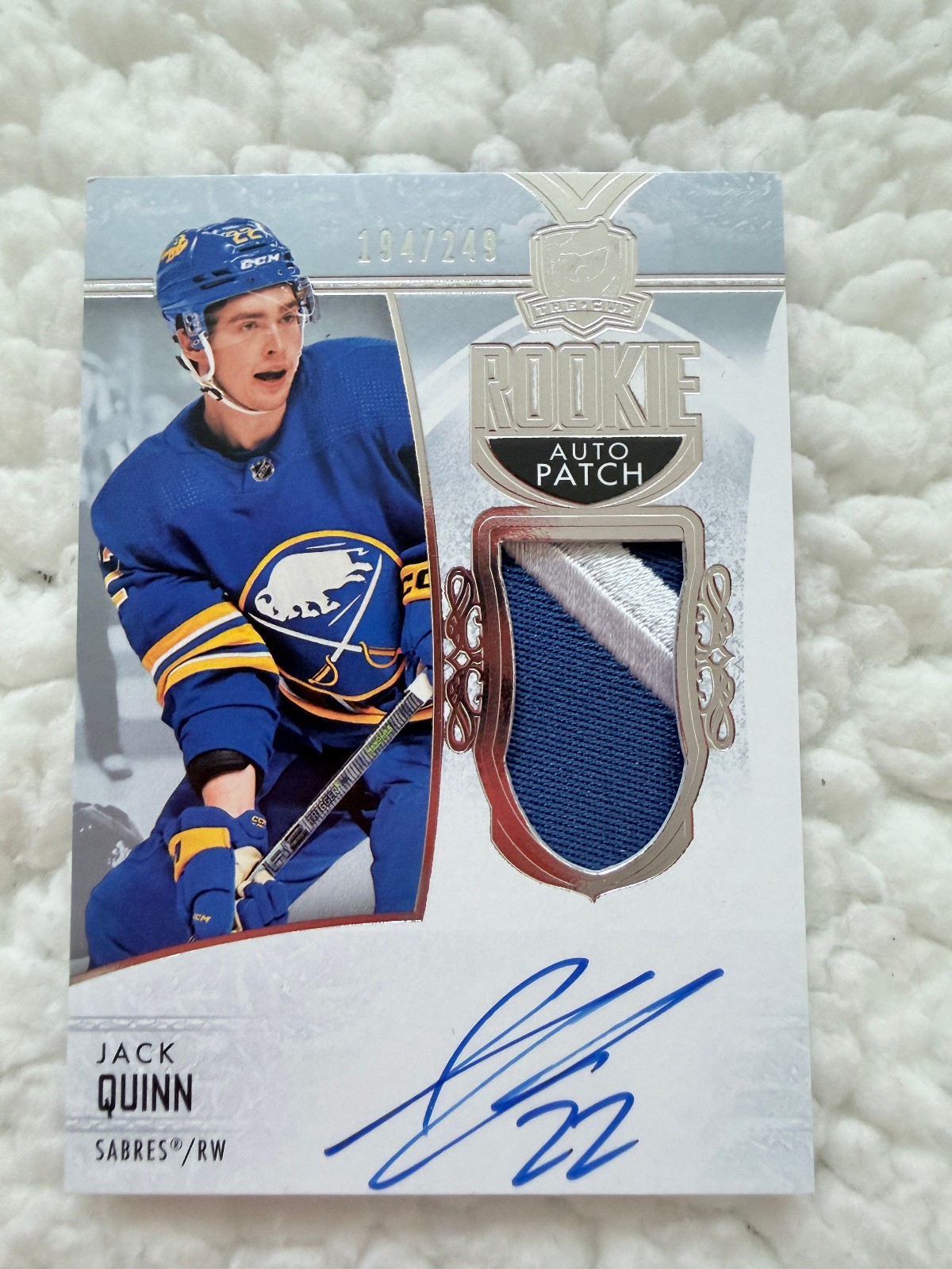 2022-23 Upper Deck The Cup Jack Quinn Patch Auto RC #/249 Sabres Rookie