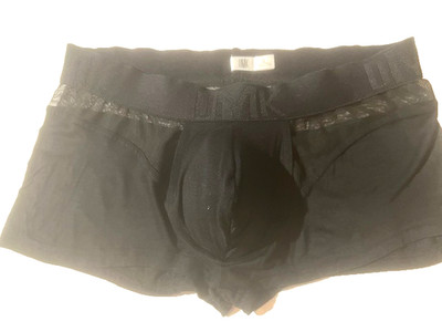DMK Mens Black Trunk w Sheer Mesh Panel Boxer Brief Underwear sz L  See Thru