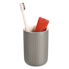 Ceramic Toothbrush Holder, 10 oz Line Texture Bathroom Tumbler Cup, Cyan Grey