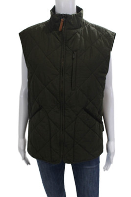 J Crew Women's Sleeveless Full Zip Quilted High Neck Vest Olive Green Size L
