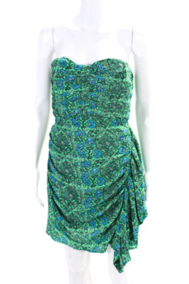 Rhode Womens Ebba Geometric Ivy Flora Strapless Sheath Dress Blue Green Size 8