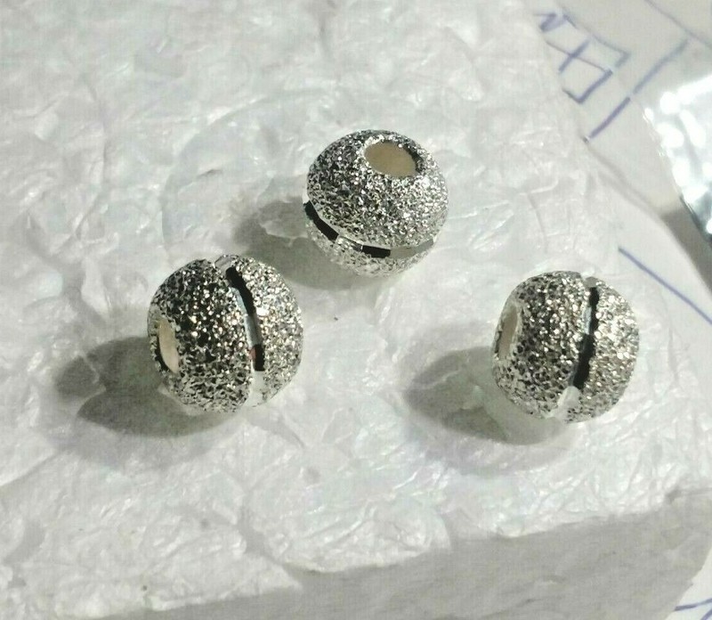 Satin Beads HEAVY Sterling Silver 8 MM Diamond Cut Center Line 10 Beads