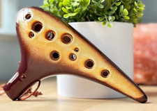 Alto C 12 Hole Brown/Yellow Ceramic Ocarina - Easy to Learn  Great Gift 