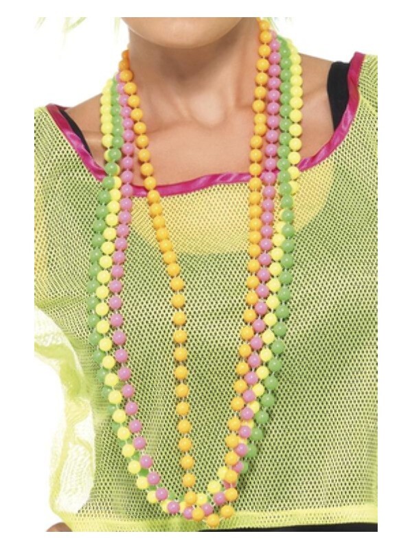 Fluorescent Beaded Necklaces 1980s Disco Festival Rave Fancy Dress Party