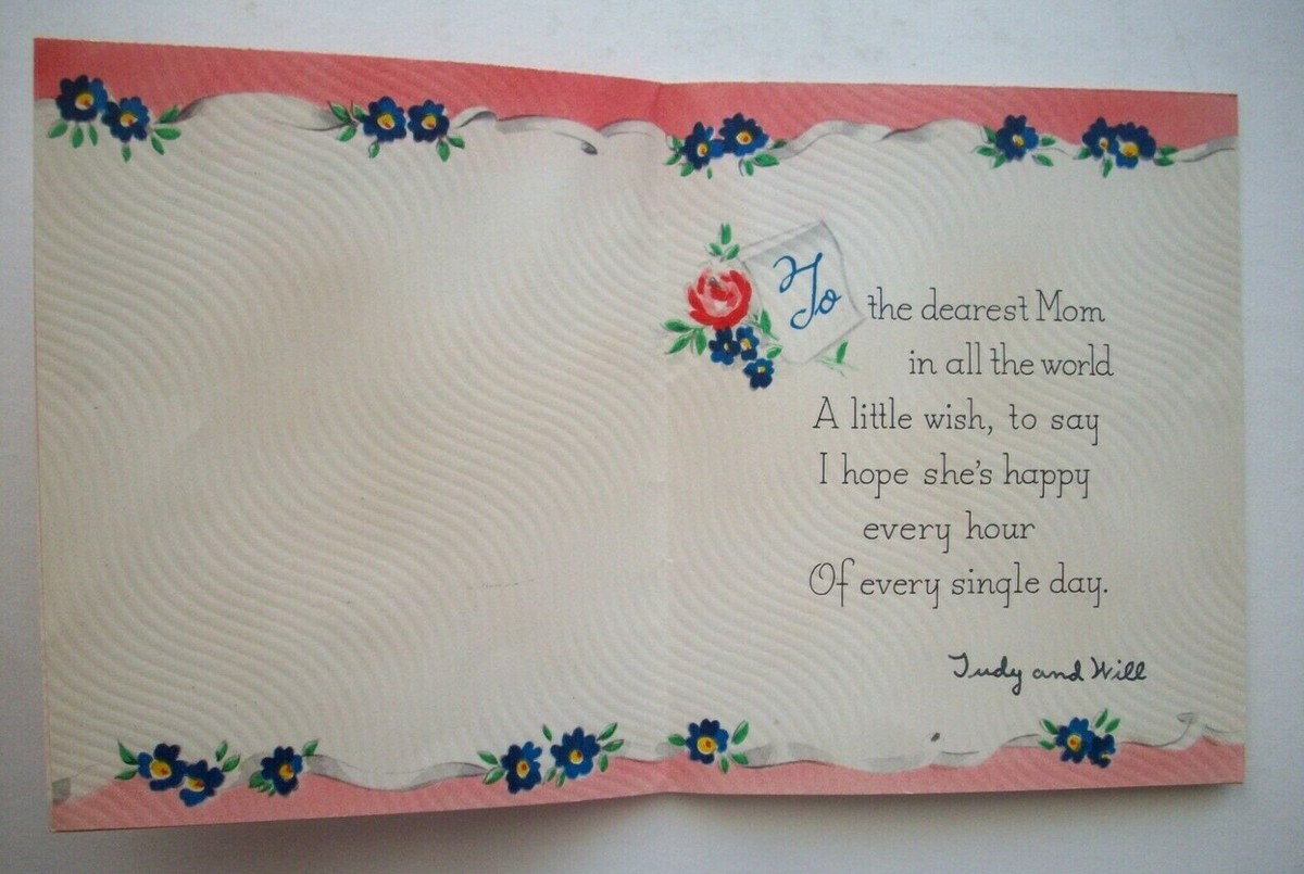 40's 50's To Mom Sewing basket embossed vintage Birthday greeting