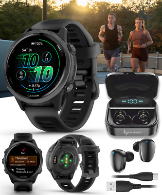 Garmin Forerunner 570 42mm Advanced GPS Running Smartwatch Black w/ BLK EarBuds