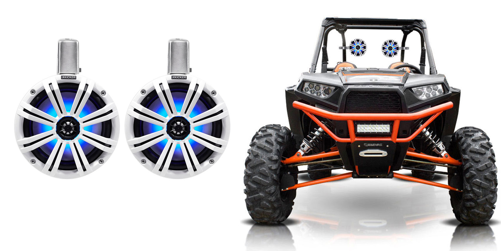 2 Светодиодные колонки KICKER 45KMTC8W мощностью 8 600 Вт для Polaris RZRATVUTVCart 123890₽