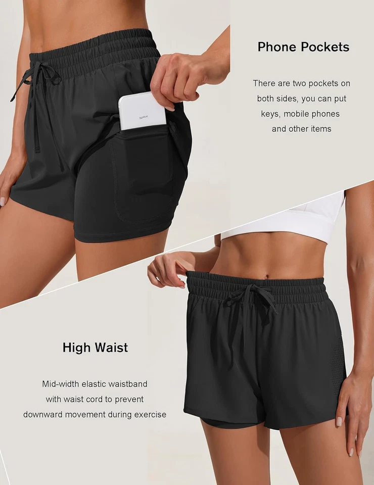 Athletic Shorts for Women 2 in 1 Workout Shorts High Waisted Running Shorts Gym  - Image 3 of 4