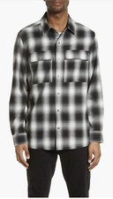 Mens Plaid Flannel Shirt Snap Button Size Small Black  White