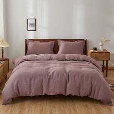 Simple Opulence 100 Linen Duvet Cover Set with Washed-French Flax-2 Pieces S...